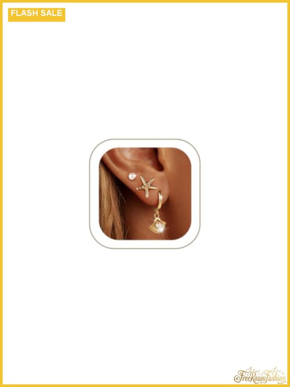 14K Gold Plated Hoop Dangle Stud Earrings Surgical Steel Seashell Set